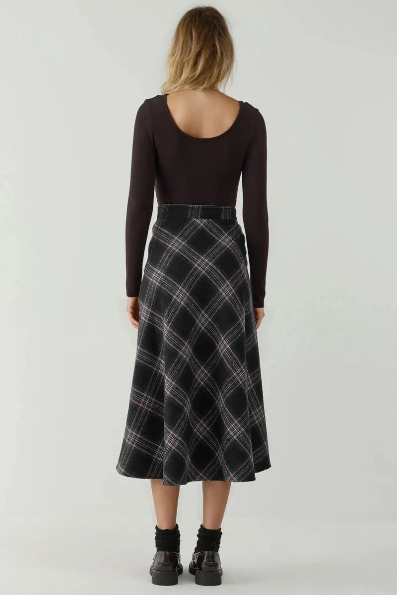 Hiccup Oxford Blue Maxi A-Line Skirt with Zipper Closure for Women | Best Price UAE