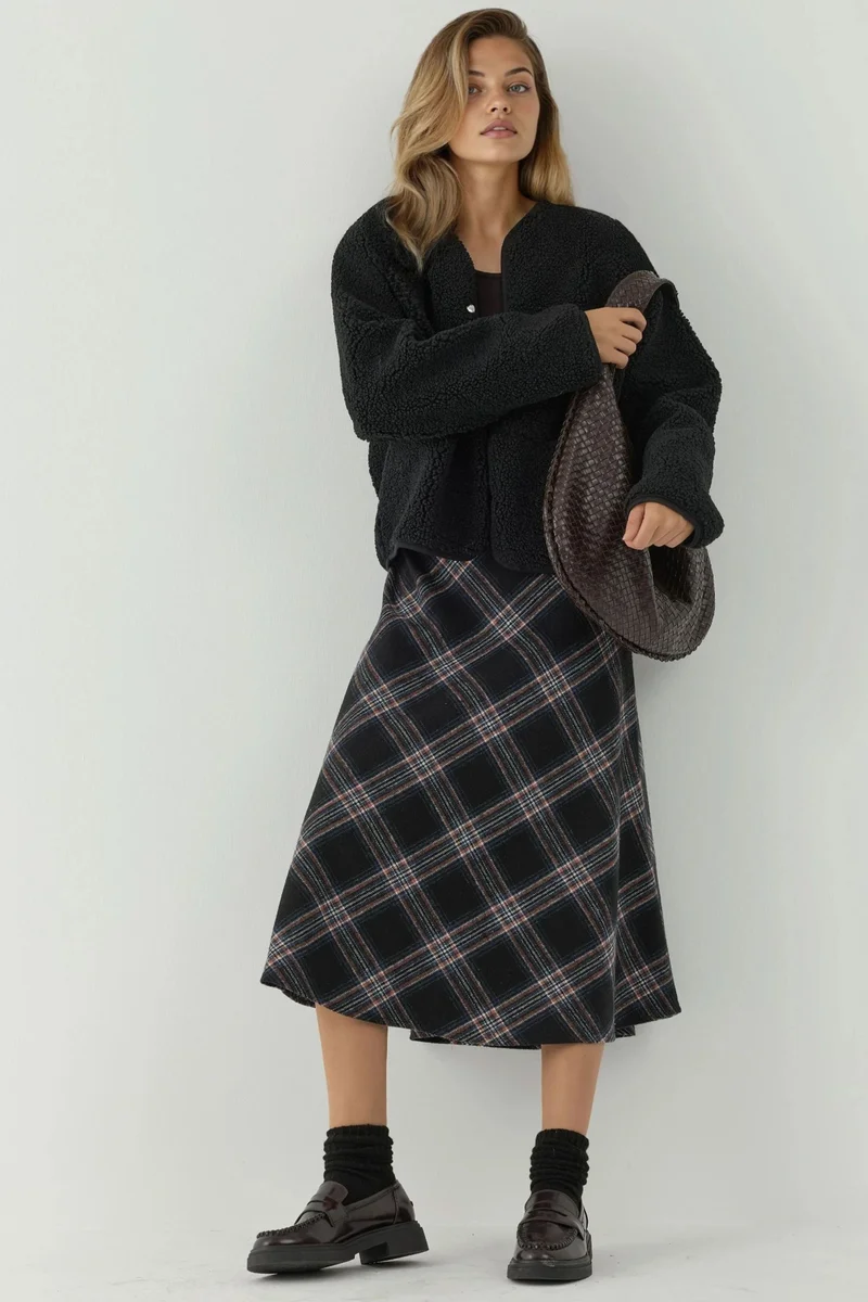 Hiccup Oxford Blue Maxi A-Line Skirt with Zipper Closure for Women | Best Price UAE