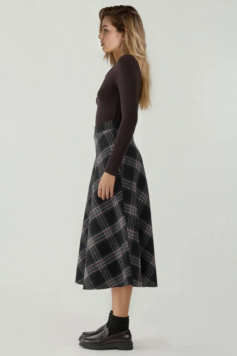 Hiccup Oxford Blue Maxi A-Line Skirt with Zipper Closure for Women | Best Price UAE
