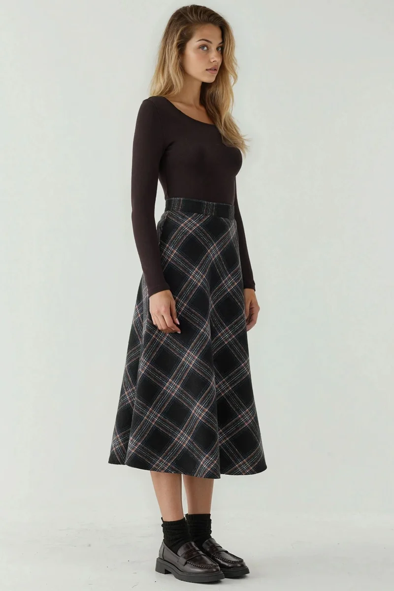 Hiccup Oxford Blue Maxi A-Line Skirt with Zipper Closure for Women | Best Price UAE