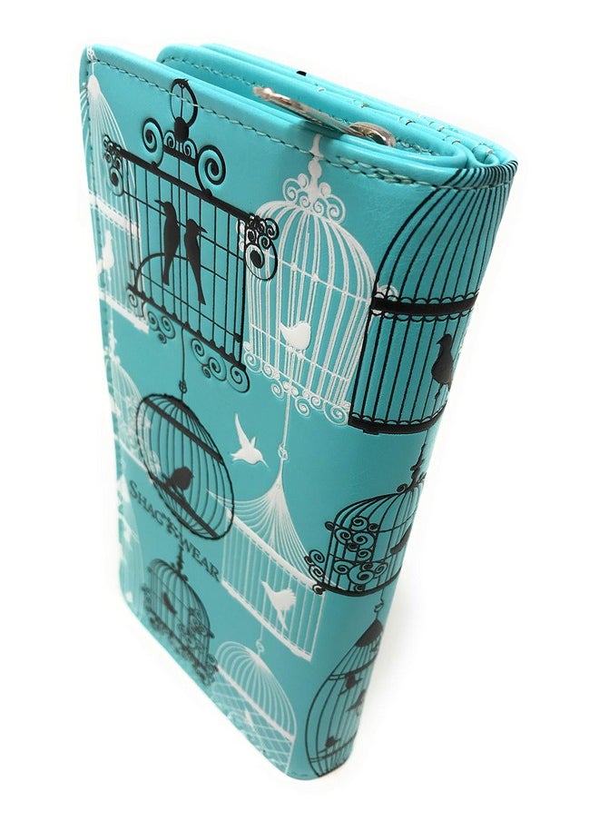 Shag Wear Vintage Bird Cage Large Wallet For Women Blue 7  - Image 2
