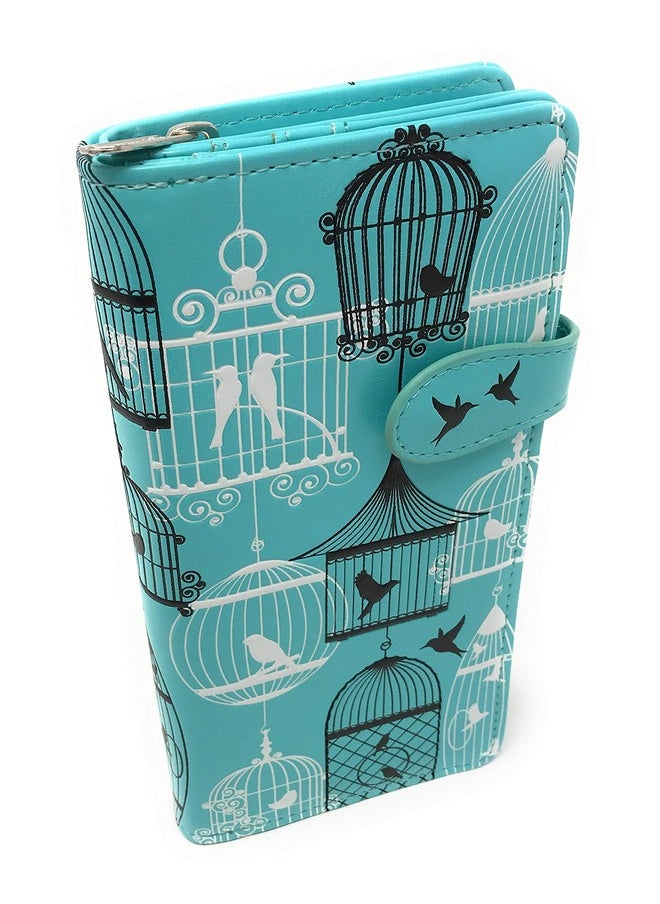 Shag Wear Vintage Bird Cage Large Wallet For Women Blue 7  - Image 1