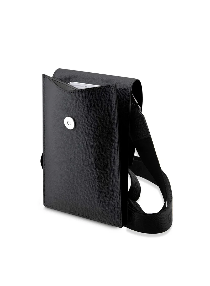 Karl Lagerfeld Phone Pouch Universal Saffiano K&C NFT Detachable Shoulder Strap with 3 Card Slot and 2 Compartment - Black