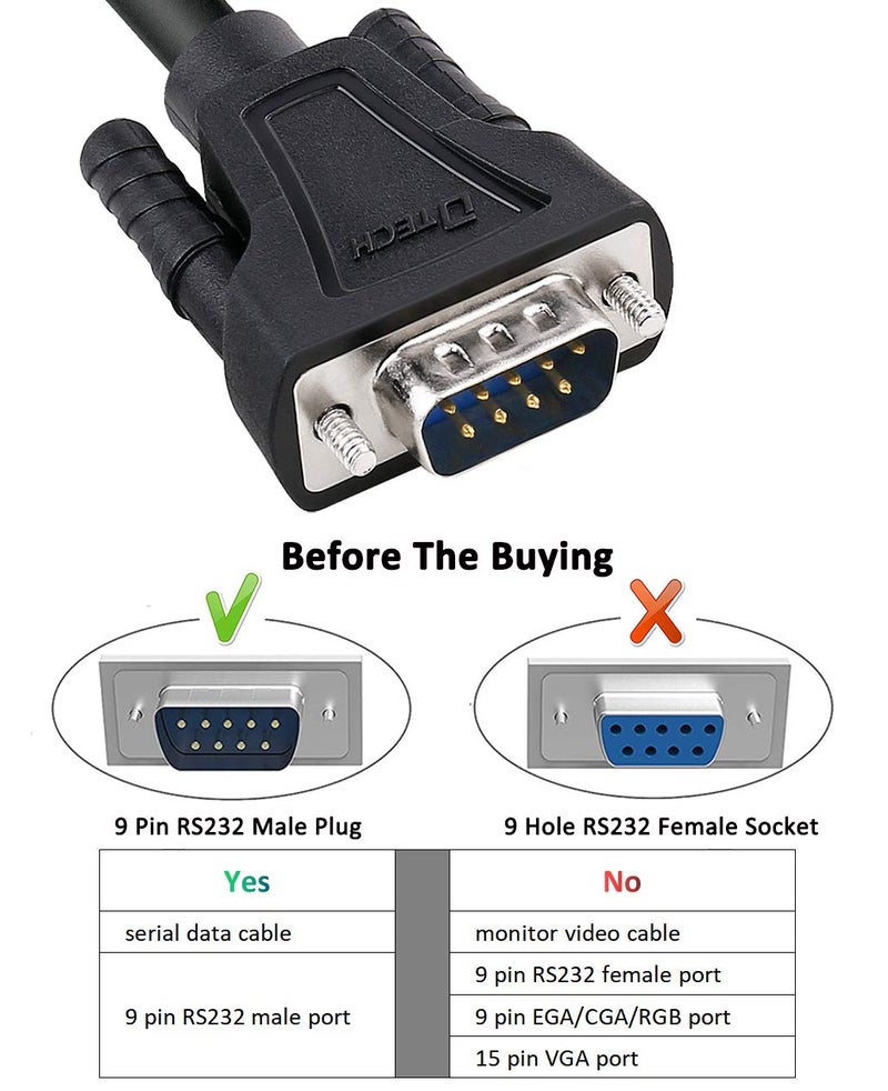 DTech 15ft DB9 RS232 Serial Cable Male to Male Null Modem Cord Full Handshaking 7 Wire Crossover for Data Communication Compatible with Computer Network Switch Router (15 Feet, Black) - Image 4