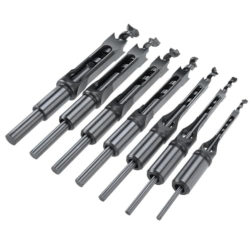 YaeKoo Square Hole Mortise Chisel Drill Bit Set, HSS Woodworking Hole Saw Mortising Chisel Hole Drill Bits 6/25" 1/4" 5/16" 3/8" 2/5" 1/2" 9/16" (7 Pieces) - Image 1