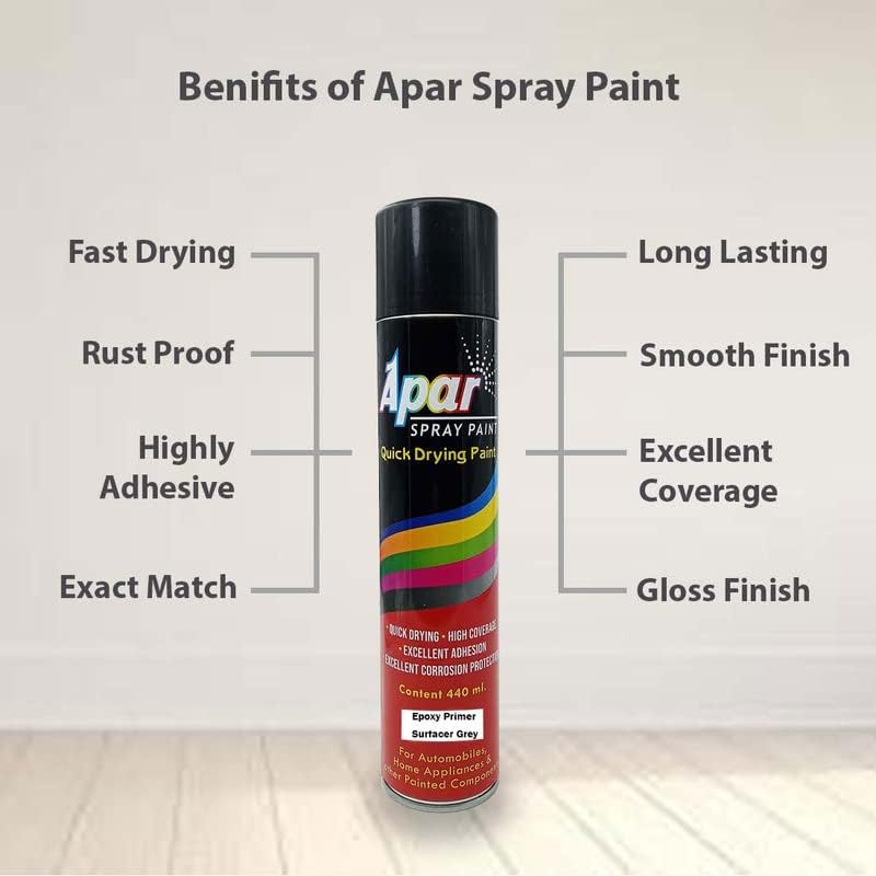APAR Spray paint Epoxy Primer Surfacer Grey -440 ml, High Rust Protection/For Car, Bike,Scooty, Cycle, Metal Furnitures and industrial parts - Image 5