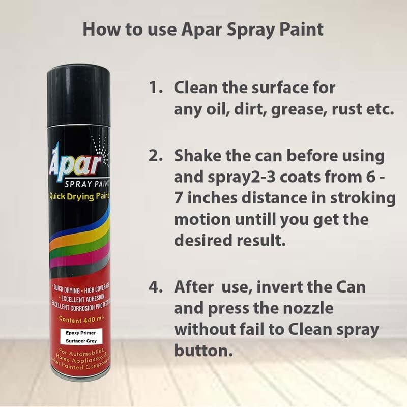 APAR Spray paint Epoxy Primer Surfacer Grey -440 ml, High Rust Protection/For Car, Bike,Scooty, Cycle, Metal Furnitures and industrial parts - Image 4