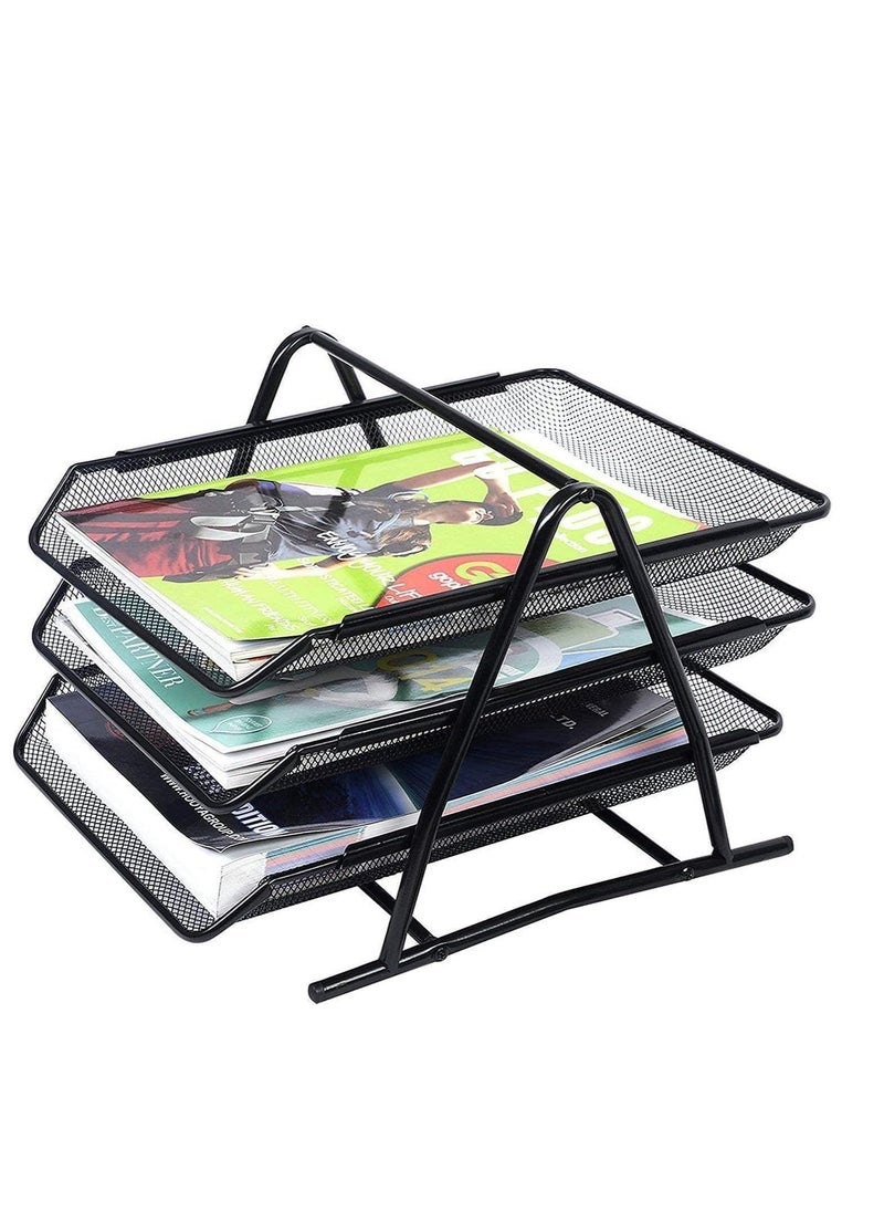 JAJEEK 3-Tier Metal Mesh File Organizer – Desk Tray for A4 Papers, Letters & Folders, Desktop Storage Solution for Office & Home Use  - Image 3