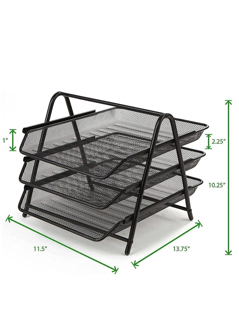 JAJEEK 3-Tier Metal Mesh File Organizer – Desk Tray for A4 Papers, Letters & Folders, Desktop Storage Solution for Office & Home Use  - Image 2