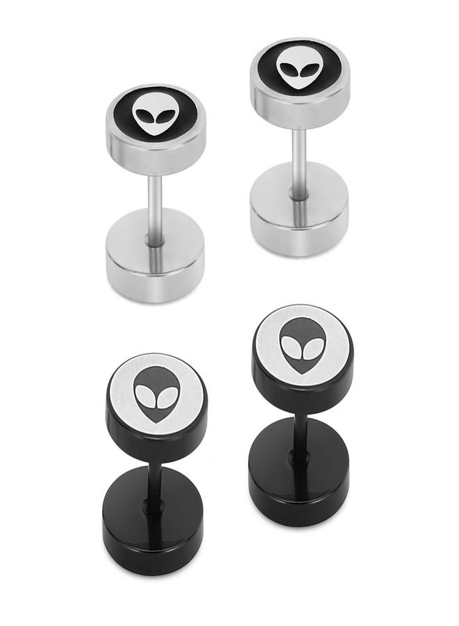 2 Pairs Unique Punk Spaceman Alien Stud Earrings Retro Vintage Skull Earrings