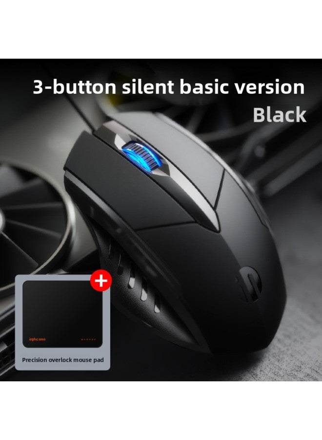 PW1 Wired Mouse Mute Gaming E-sports Mechanical Macro Office Usb Desktop Laptop Dedicated-Color:3-on Basic Version Black + Mouse Pad-Interface:Official Standard