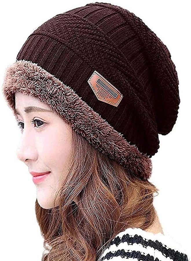 Malvina Woolen Cap, Knitted Skull Cap for Men & Women (Brown) - Image 4