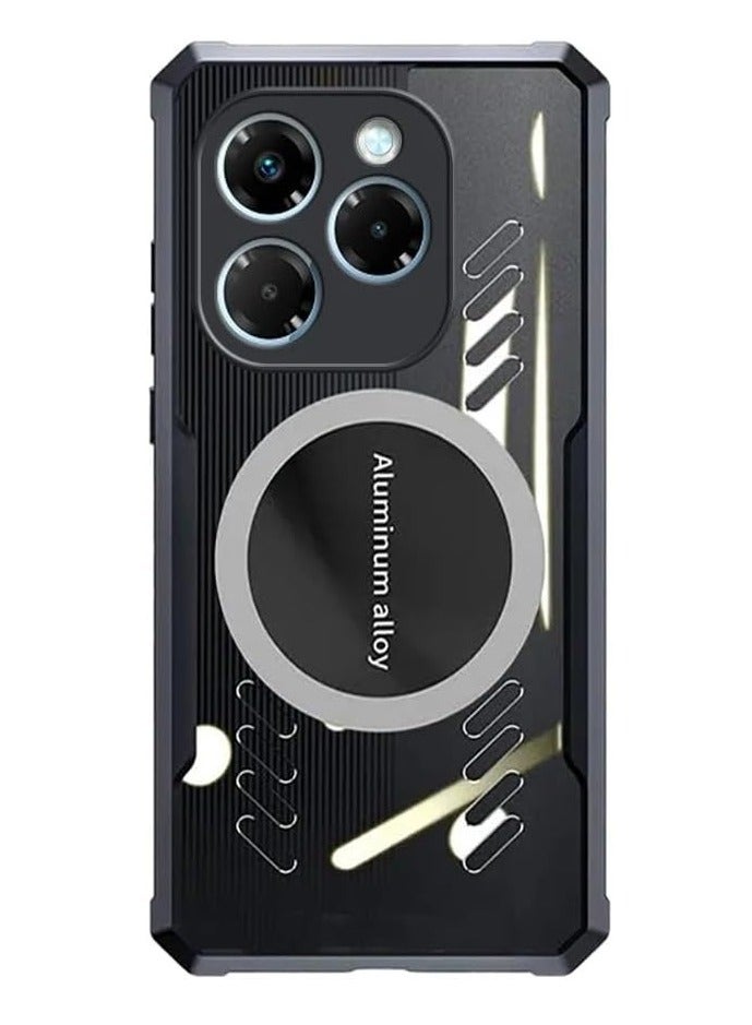 عام غطاء متوافق مع إنفنكس نوت 40X 5G، تصميم يتضمن فتحات لتبديد الحرارة، غلاف هجين من TPU الشفاف وإطار من سبائك الألمنيوم، يوفر حماية وكفاءة في التبريد لإنفنكس نوت 40X. - Image 1