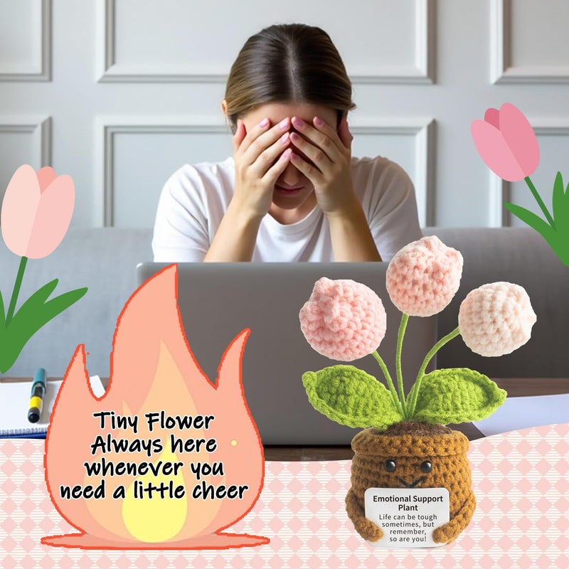 MS ZHENQIAO Handmade Positive Tulip Flower Crochet - Life is Tough But So are You - Inspirational Gift for Women - Thank You, Appreciation, Positive Gift for Teacher, Mom, Friend, Coworker - Image 5