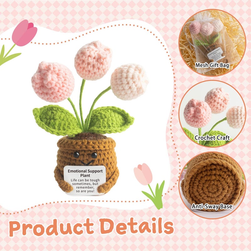 MS ZHENQIAO Handmade Positive Tulip Flower Crochet - Life is Tough But So are You - Inspirational Gift for Women - Thank You, Appreciation, Positive Gift for Teacher, Mom, Friend, Coworker - Image 3