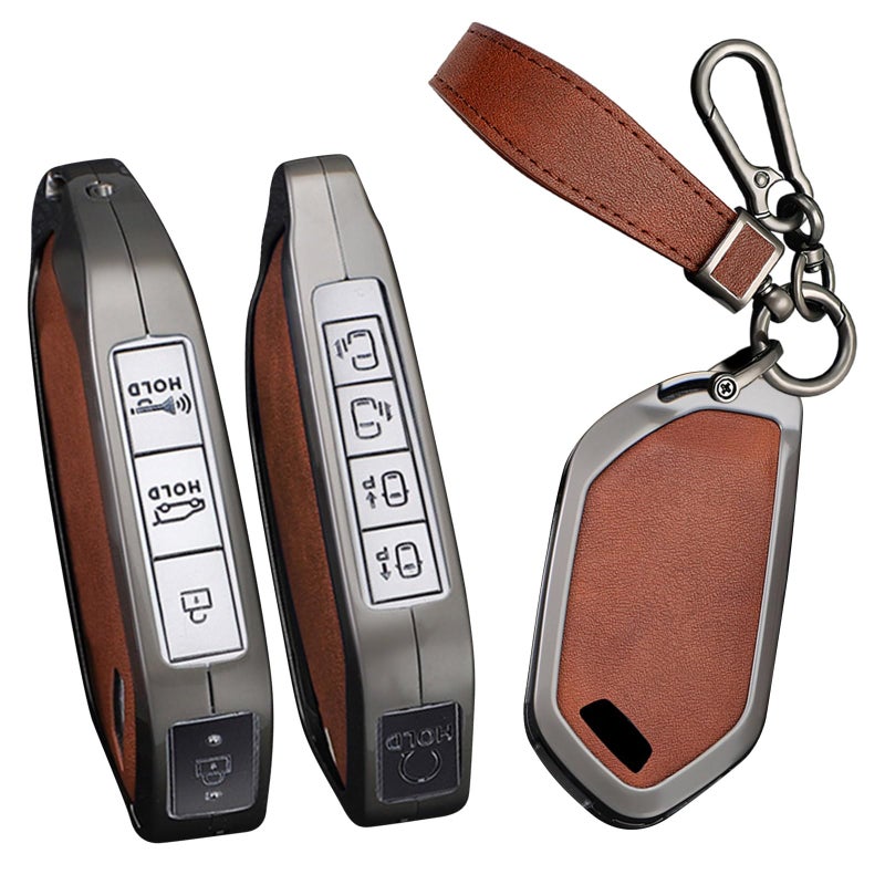 Ysbxitu 56789 Buttons Key Fob Cover Keychain Fit For Kia Key Shell Case Fit For Kia Telluride EV9 Picanto GT Line Sorento MQ4 Sportage Carens Carnival KX3 Seltos KX5 ALL NEW K5 Key SleeveA Brown