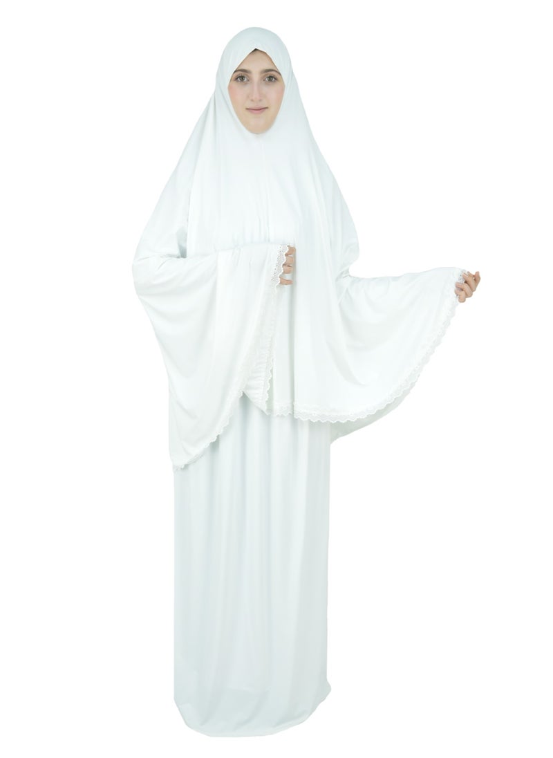 DAMAS COLLECTION Two Piece Islamic prayer dress women with Lace - Prayer Clothes for Women - Prayer Abaya For women - Jilbab 2 piece, Umrah essentials for women - Prayer set  - Image 1