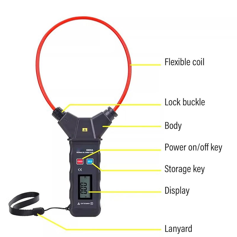 مقياس تيار متردد (AC Current Clamp Meter)، قدرة تيار من 0 إلى 5000 أمبير، جهد من 0 إلى 6000 فولت، مقياس رقمي مرن مزود بشاشة LCD مضيئة من الخلف، لاختبار الأسلاك الكهربائية النشطة وكشف الجهد الكهربائي الناتج عن التوصيلات غير الصحيحة (NCV Detection). - Image 3