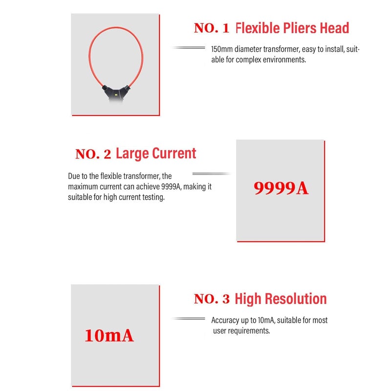 مقياس تيار متردد (AC Current Clamp Meter)، قدرة تيار من 0 إلى 5000 أمبير، جهد من 0 إلى 6000 فولت، مقياس رقمي مرن مزود بشاشة LCD مضيئة من الخلف، لاختبار الأسلاك الكهربائية النشطة وكشف الجهد الكهربائي الناتج عن التوصيلات غير الصحيحة (NCV Detection). - Image 4