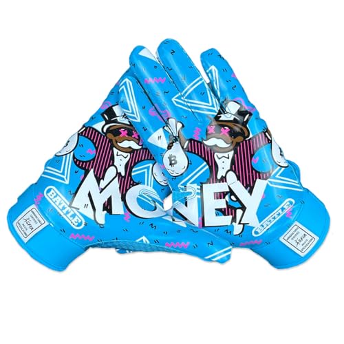 Battle Sports MM 2.0 Neon Blue Wide Receiver Football Gloves, Ultra Stick Adult & Youth Gloves - Adult Large, Neon Blue - Image 1