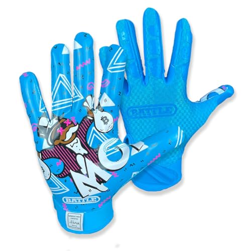 Battle Sports MM 2.0 Neon Blue Wide Receiver Football Gloves, Ultra Stick Adult & Youth Gloves - Adult Large, Neon Blue - Image 2