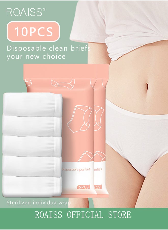 roaiss 10 Pack Set Women's Disposable Briefs Pregnant Confinement Postpartum Sterile High Stretch Panties Mid-waist Hygiene Soft Underpants Individual Package Underwear White  - Image 1