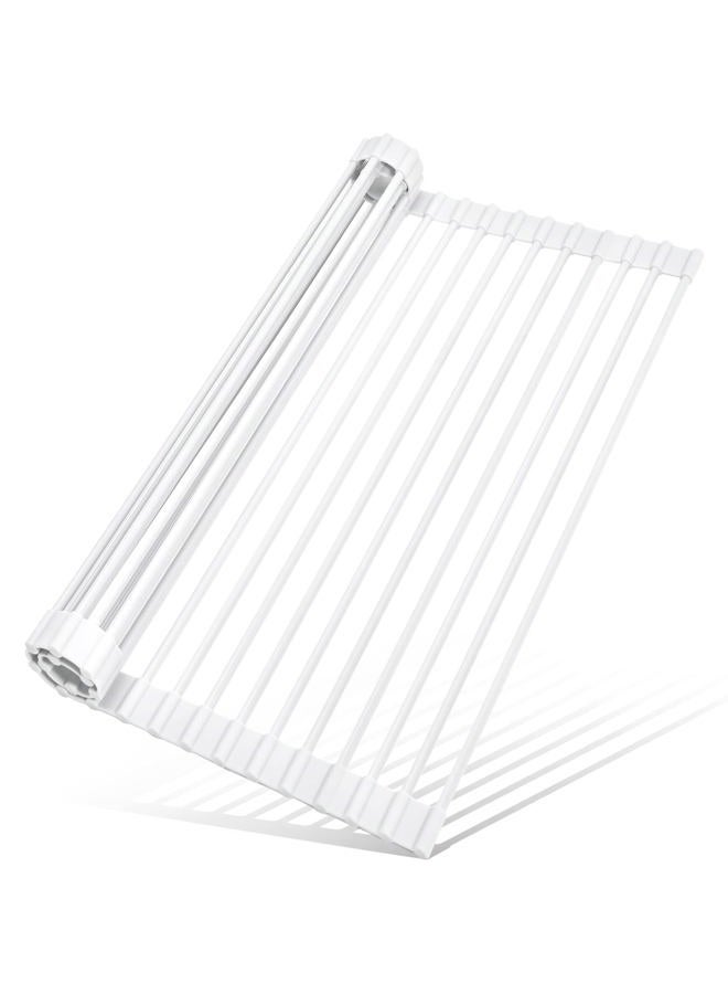 MERRYBOX Roll Up Dish Drying Rack Silicone Wrapped Over The Sink Dish Rack Foldable Dish Drainer Anti-Slip Dish Racks for Kitchen Counter, Multipurpose Kitchen Sink Drying Rack, 20.5" x 13", White - Image 1