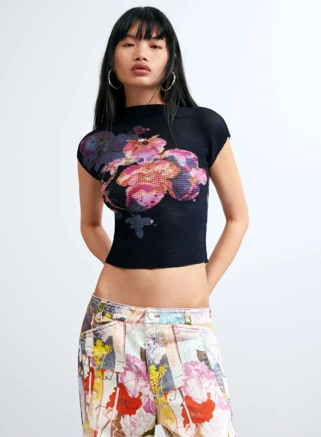 DESIGUAL Printed High Neck Blouse