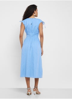 Little Mistress Cornflower Dobby Spot Gathered Detail Midi Dress  - Image 2