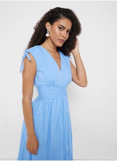 Little Mistress Cornflower Dobby Spot Gathered Detail Midi Dress  - Image 3
