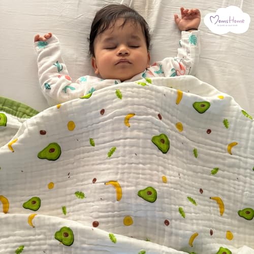 MOM'S HOME Unisex Baby Organic Cotton Super Soft Absorbent 6 Item Gift Set | 0-3 Years | Muslin 6 Layer wash Towel- 60X120 CM -Printed and Pack of 3 Napkin and 2 Burp Cloth - Image 3