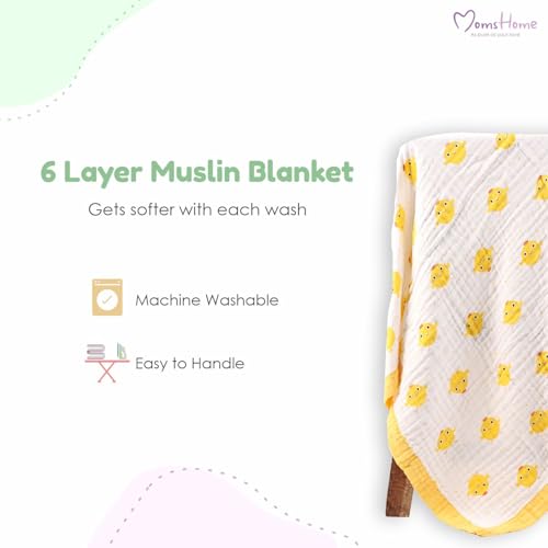MOM'S HOME Unisex Baby Organic Cotton Super Soft Absorbent 6 Item Gift Set | 0-3 Years | Muslin 6 Layer wash Towel- 60X120 CM -Printed and Pack of 3 Napkin and 2 Burp Cloth - Image 5