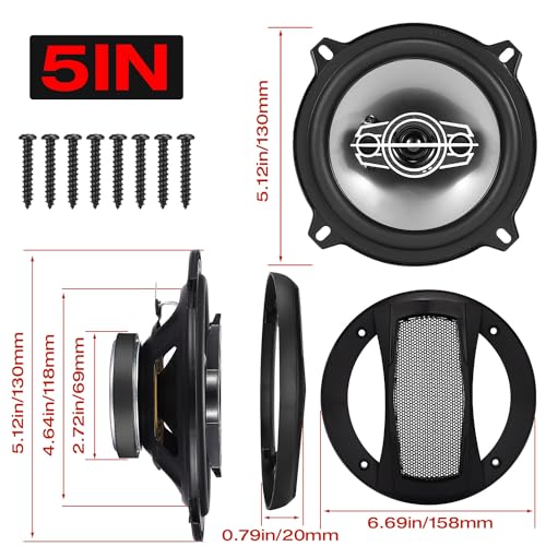 Suacopzar 5 Inch 4-Way Car Coaxial Speakers, 300W Max 4Ohm Car Audio Speaker with PEI Dome Tweeters, Tweeters Vehicle Coaxial Speaker Compact for Car Truck Door Speakers Replacement (Pair) - Image 3