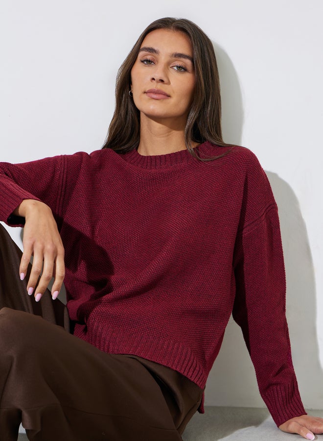 Styli Burgundy Boxy Fit Knit Sweater - Image 1