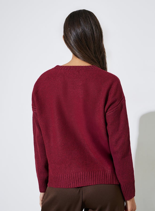 Styli Burgundy Boxy Fit Knit Sweater - Image 4