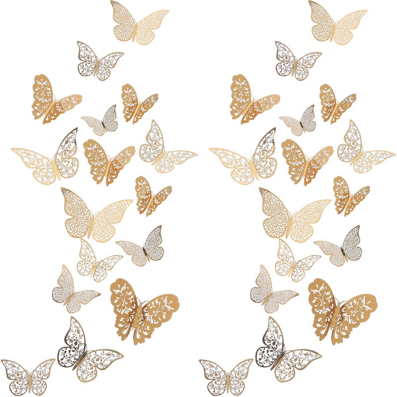 Bememo 72 Pieces 3D Butterfly Wall Decals Sticker Decal Wall Decor Art Decorative Sticker 3 Sizes for Room Home Nursery Classroom Offices Bedroom Bathroom Living Room Decor(Gold) - Image 2