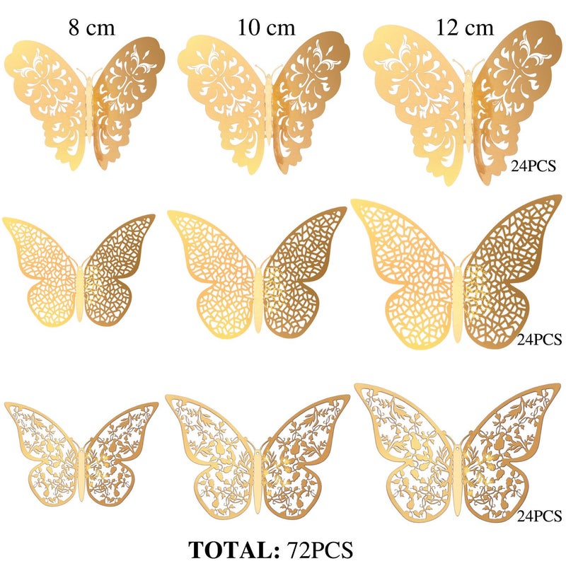 Bememo 72 Pieces 3D Butterfly Wall Decals Sticker Decal Wall Decor Art Decorative Sticker 3 Sizes for Room Home Nursery Classroom Offices Bedroom Bathroom Living Room Decor(Gold) - Image 4