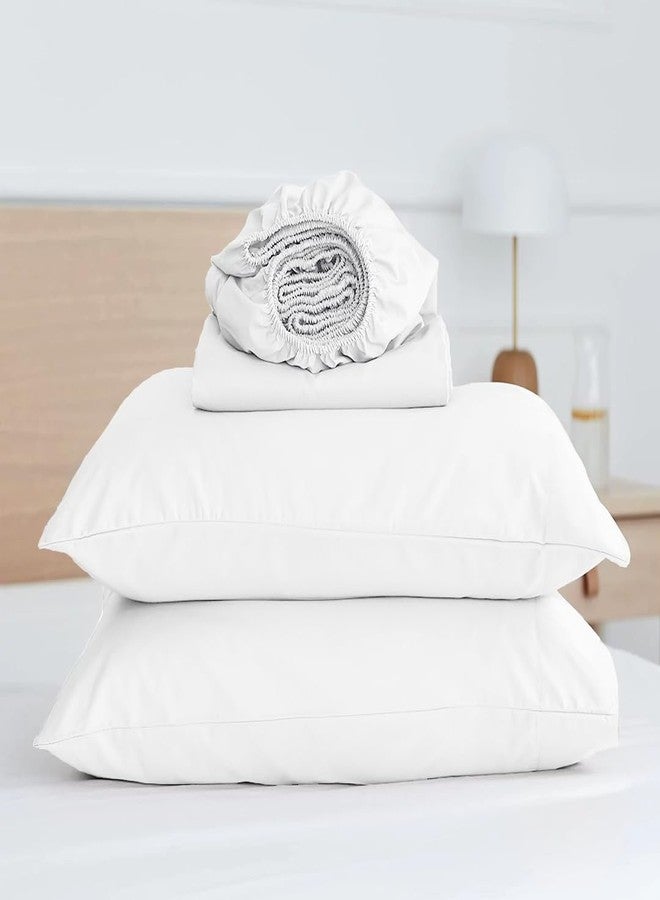 Hashcart King Size Bedding Set | 4 Piece Bed Sheet Set | Easy Fit Deep Pockets Elastic Sheet with Flat Sheet & Pillowcases| Extra Soft & Wrinkle Free Sheets | Shrinkage & Fade Resistant [White] - Image 4
