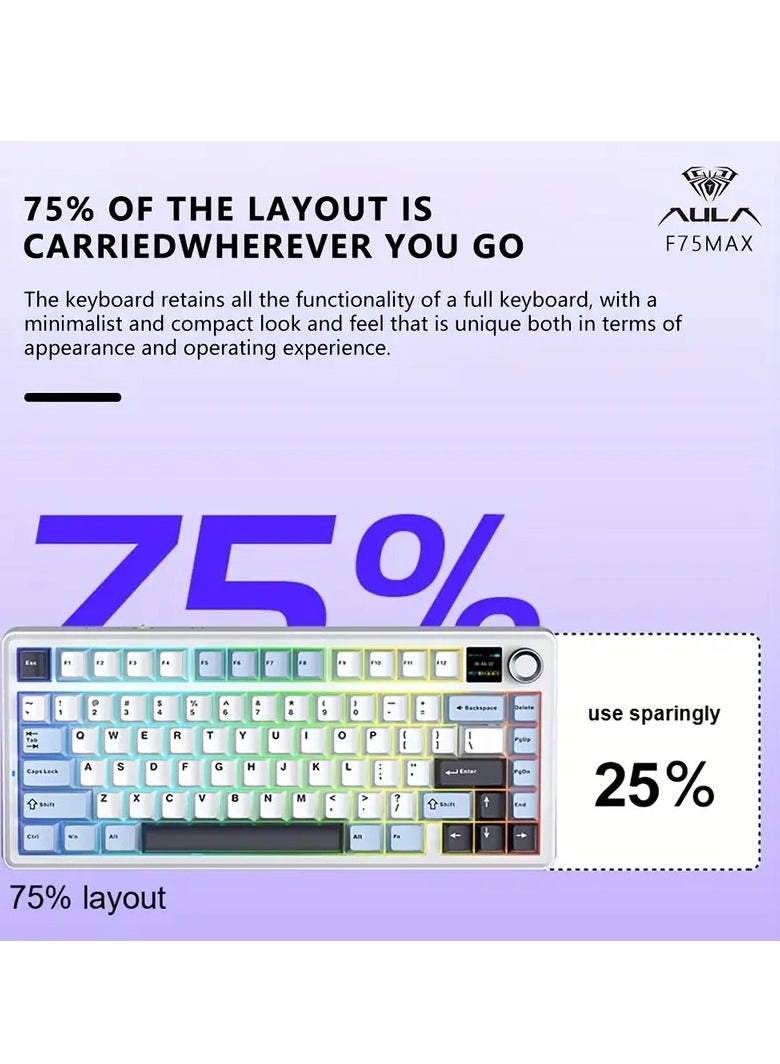 AULA Aula F75 MAX pad mechanical keyboard, 75% wireless hot swappable gaming keyboard with five layers of pads and knobs, Bluetooth/2.4GHz/USB-C, RGB - Image 3