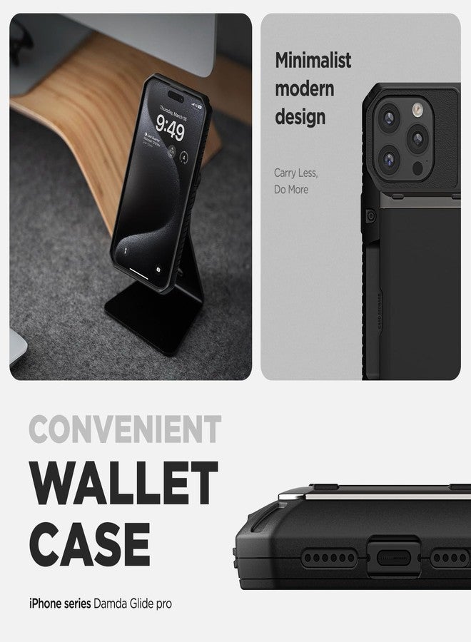 VRS DESIGN Damda Glide Pro Phone Case for iPhone 13 Pro Max, Sturdy Semi Auto Wallet [4 Cards] Case with Card Slot Holder, Compatible for iPhone 13 Pro Max Case (2021) (Black) - Image 2