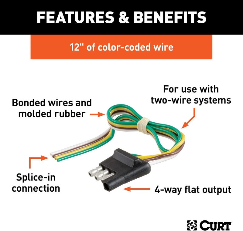 Curt 58030 Trailer-Side 4-Pin Flat Wiring Harness with 12-Inch Wires (Pack of 2) - Image 2