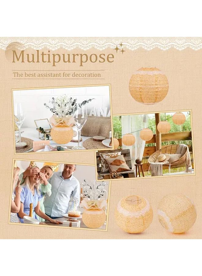 3 Piece Coarse Linen Lace Printed Paper Lanterns Bohemian Indoor Decor - Image 5