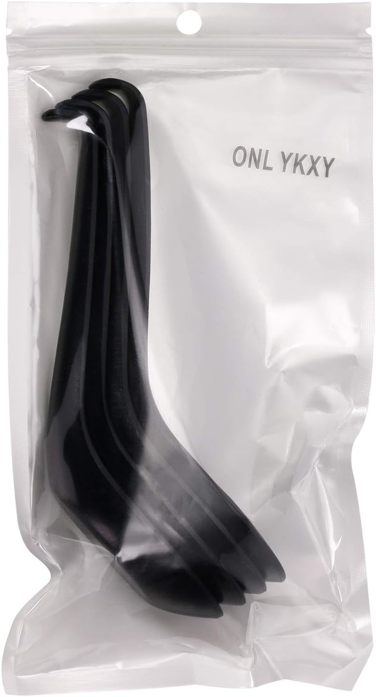 ONLYKXY 4 قطع ملاعق حساء بلاستيكية سوداء، ملاعق حساء يابانية صينية لنودلز الوونتون والأرز - Image 4