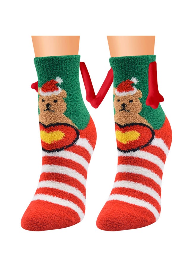 Hot Coral Fleece Christmas Socks, Autumn And Winter Cotton Socks With Magnetic Clasps, Mid-calf Socks Cartoon Design