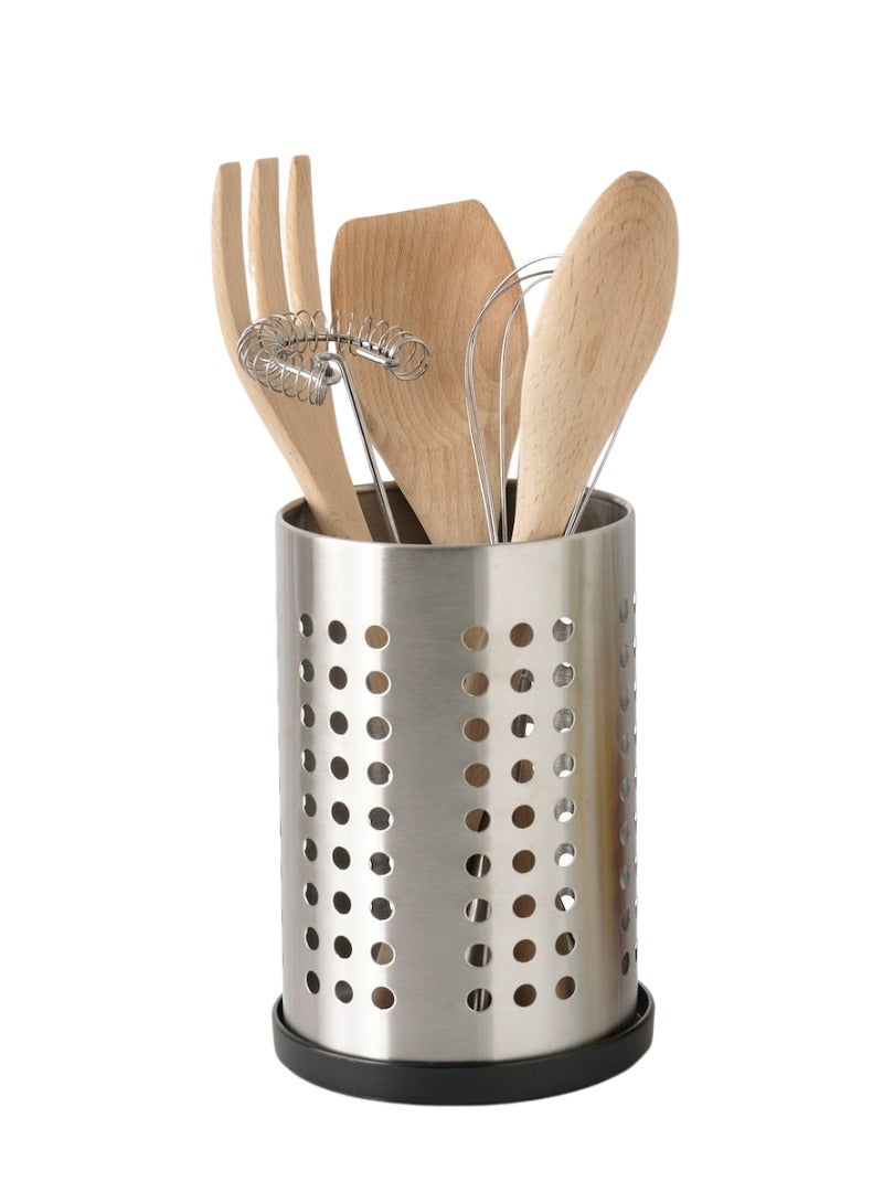 ORDNING Kitchen Utensil Holder & Tray Set – 18cm Stainless Steel Rack + Drip Tray | For Spatulas, Ladles & Tools - Image 1