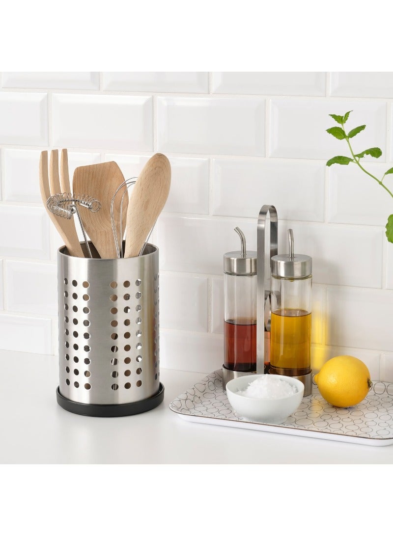 ORDNING Kitchen Utensil Holder & Tray Set – 18cm Stainless Steel Rack + Drip Tray | For Spatulas, Ladles & Tools - Image 2