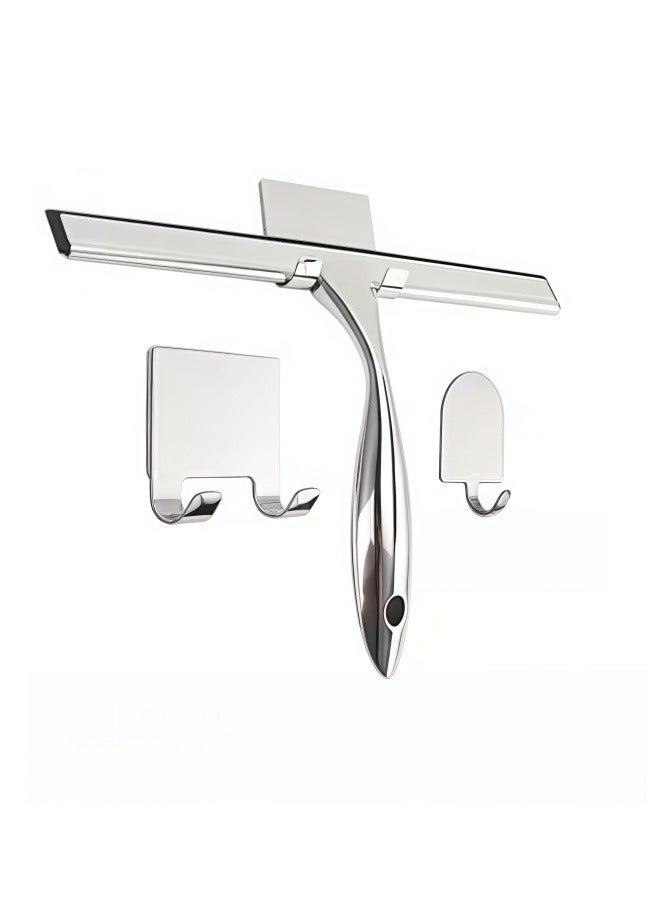 NIBEMINENT All-Purpose Stainless Steel Shower Squeegee for Shower Glass Door with 3 Adhesive Hooks, Bathroom Cleaner Tool Household Window Mirror Squeegee , Cleaning Tile Wall, Car - Image 1