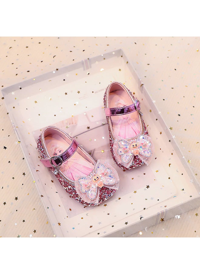 Girl's Labubu Crystal Rhinestone Little Leather Shoes, Princess Dress Shoes For Girls, Student Dance Performance Shoes For Ages 2-8