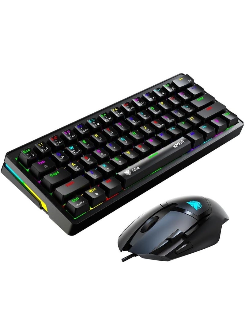 ASA KM64 2-in-1 Mechanical Gaming Keyboard & RGB Gaming Mouse Combo – 64-Key Hot-Swappable Keyboard, 8000 DPI Mouse, Type-C Wired, PS5 & Windows Compatible - Image 1