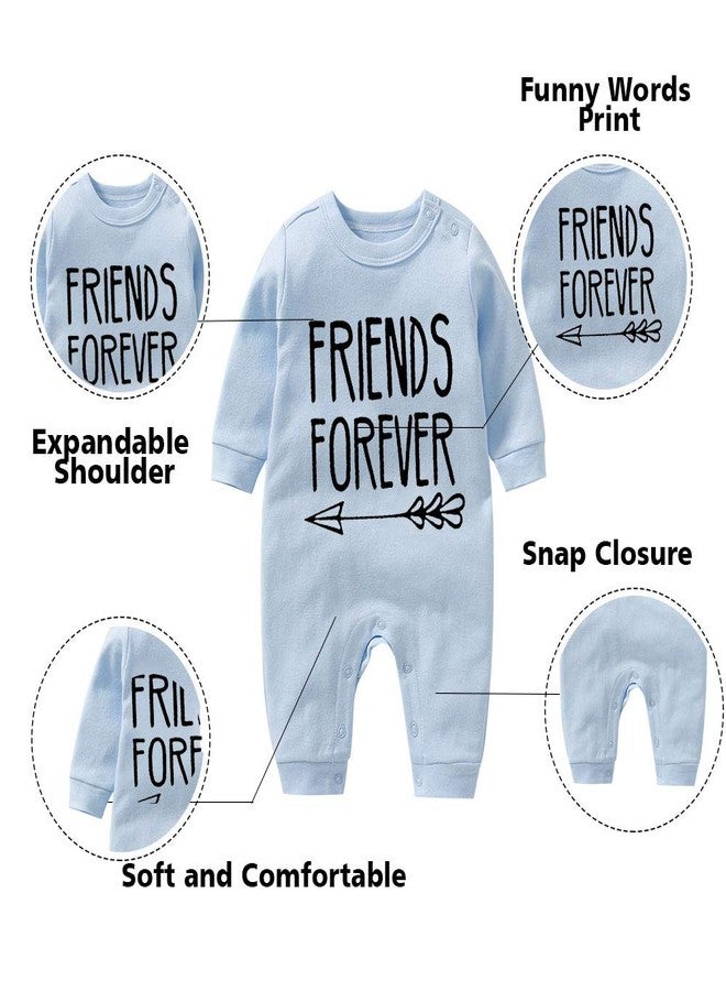 YSCULBUTOL Baby Twins Bodysuit Born Together Friends Forever Newborn Clothes Unisex Twin Outfits With Hat(PB BF 3m) - Image 2
